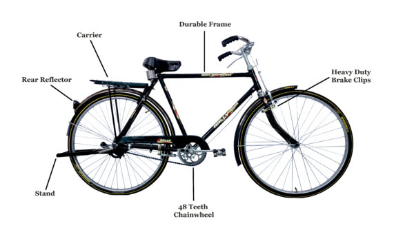 POPULAR 28T Vintage Cycle with Carrier, Stand and Lock (22 inch Frame) - Image 2